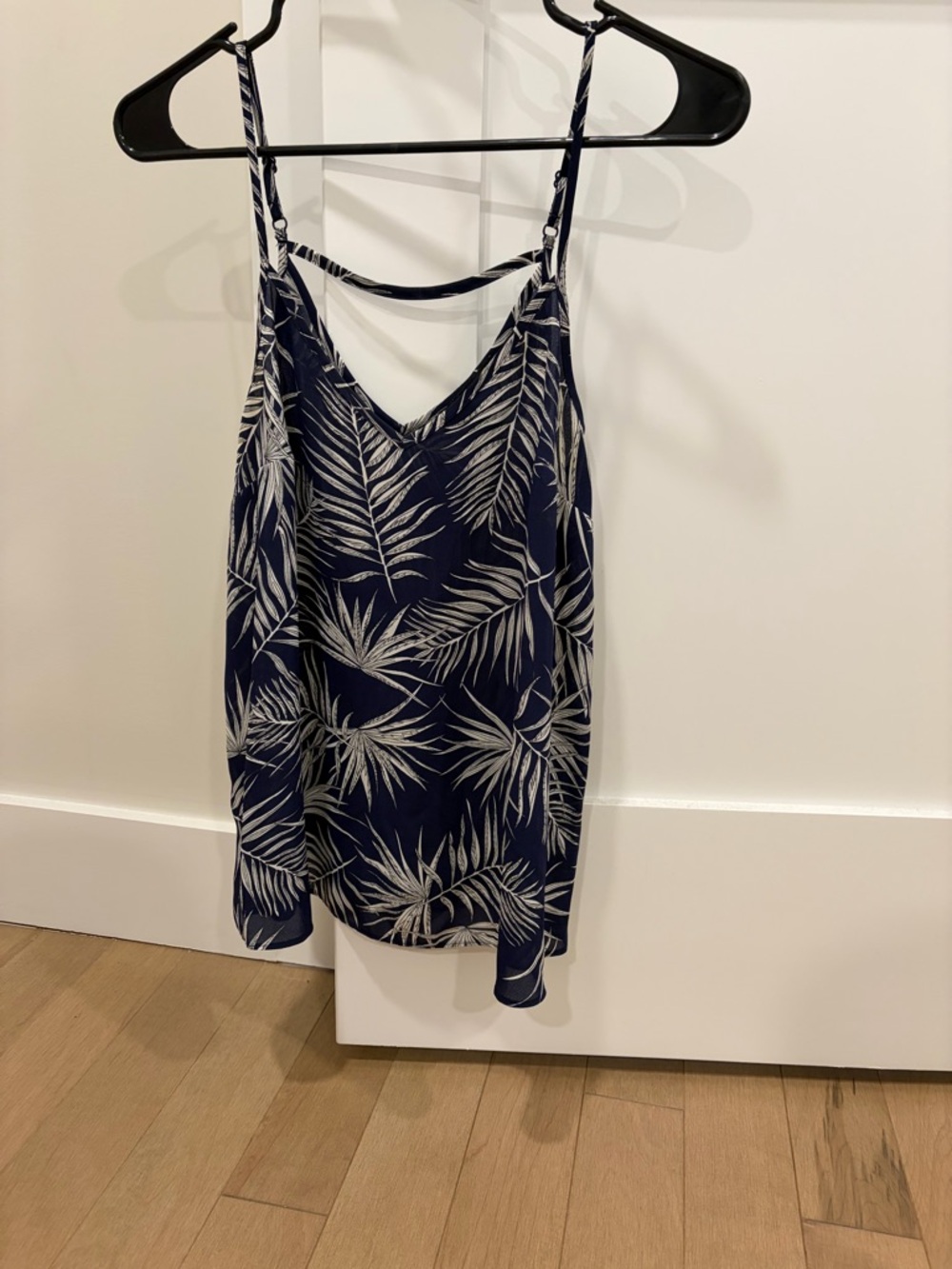 Atmosphere Navy Palm-Print Spaghetti Strap Tank